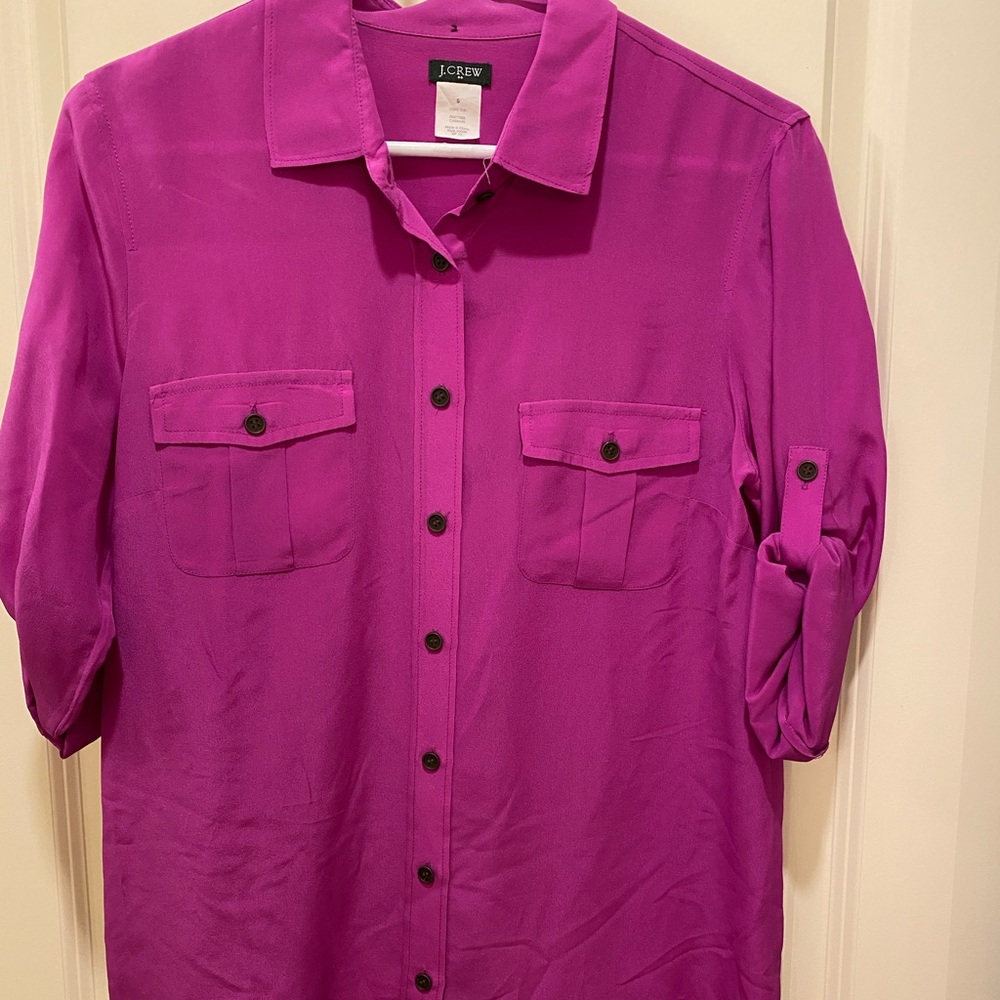 JCrew Magenta Silk Utility Shirt